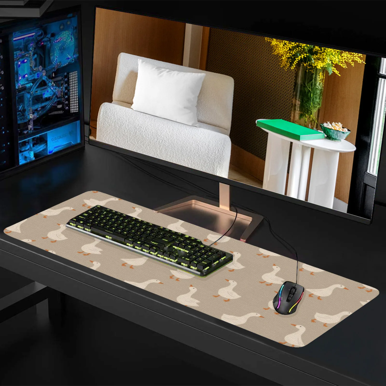 Goose Flock Pattern Desk Mat N - Desk Setup Beige 评论和价格