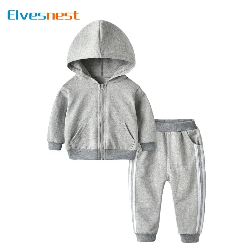 Fashion Kids Clothes Girls Outfit Set Cotton Long Sleeve Hooded Zipper Tops Pants Spring Autumn Children Boys Sets 1-4 Years