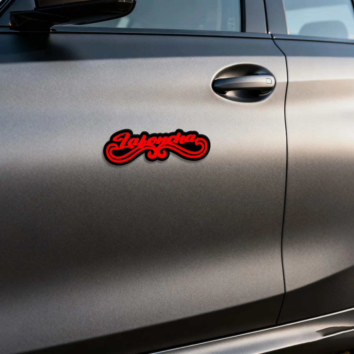 Trendy Lafoncha Cursive Font Acrylic Car Sticker, Red Color, 3D Effect, for Car Fender, Trunk, DIY & Personalized Gifts