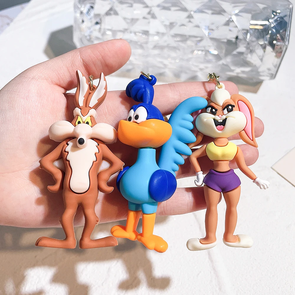 Cartoon Bugs Bunny Doll Keychain Cute Tweety Bird Daffy Duck Porky Pig Key Rings Pendant Accessories for Kids Birthday Gifts