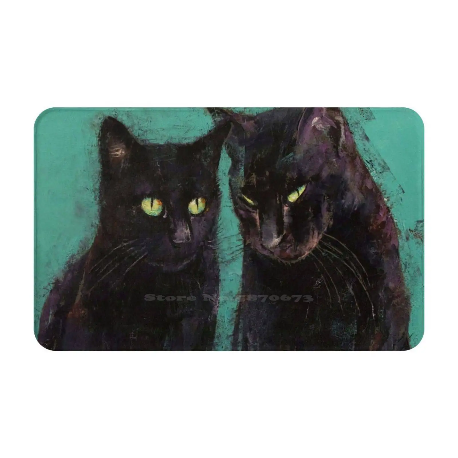 Two Black Cats Soft Cushion Car Home Carpet Door Mat Abstract Halloween Two Pair Black Cats Schwarze Katze Gato Negro Panthers