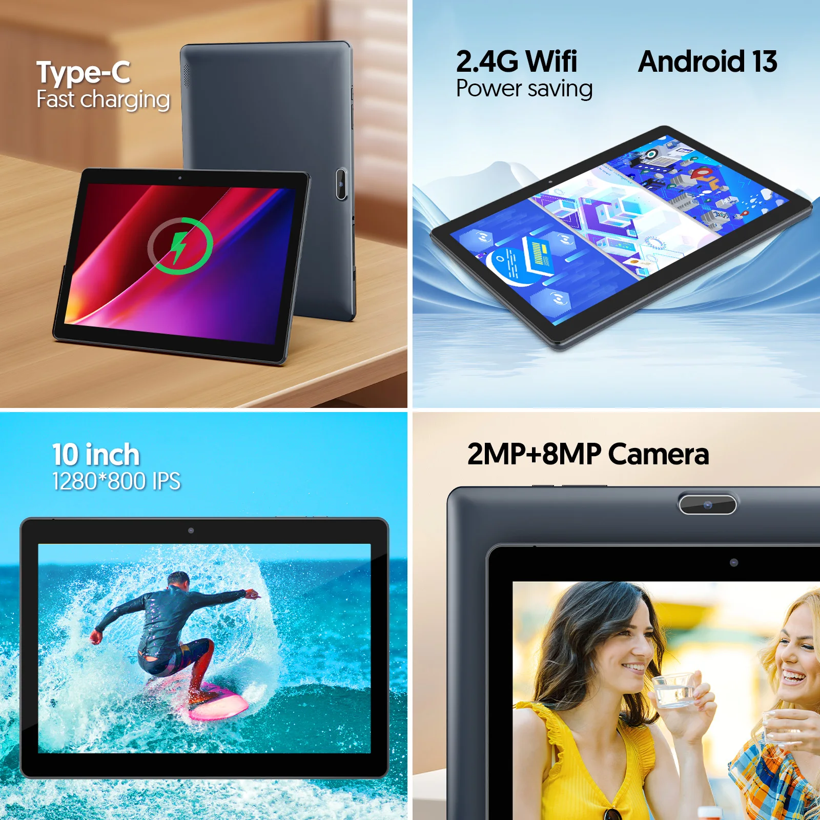 Tablet Android BAKEN de 10,1 polegadas, processador quad-core, 4 (2 + 2) GB + 64 GB, memória expansível de 1 TB (precisa ser adquirida separadamente), W