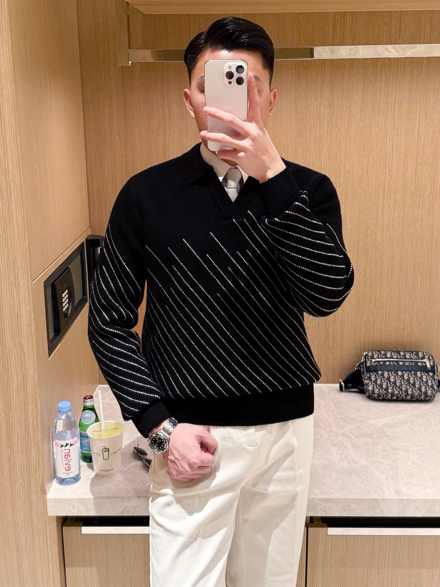 

Briti Sle Busin Menswear Faion Color Blo Long Sve irt Vintage Collar Winter New Arrival Youth Knitted