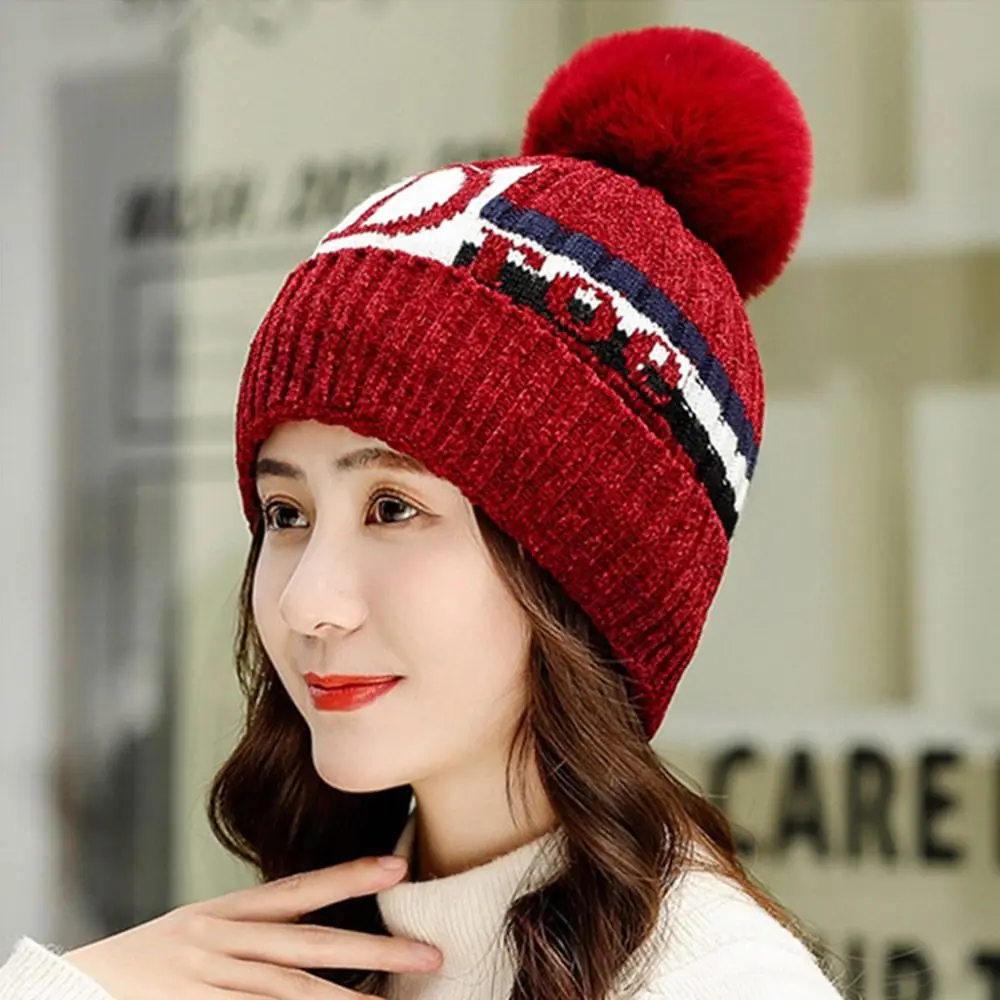 Casual Thick Warm Women's Beanies Scarf Set Windproof Keep Warm Knitted Hat With Scarf Skullies Beanies Winter