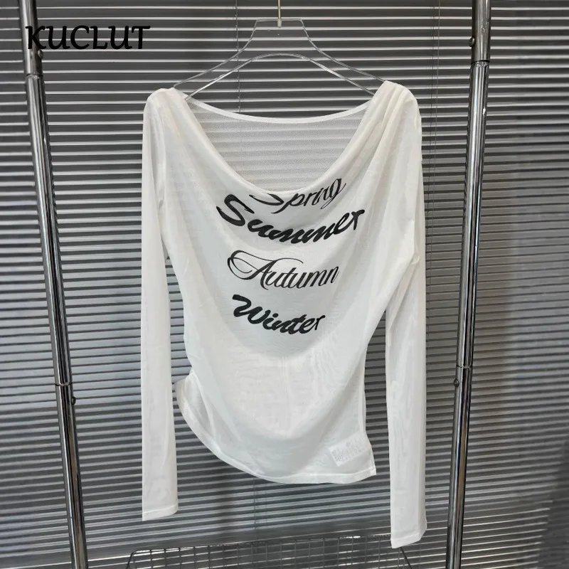 

KUCLUT 2025 Summer New Fashion Letter Long Sleeve Sunscreen T-shirt For Women Slim Fit Versatile Top Female Trendy 1A279