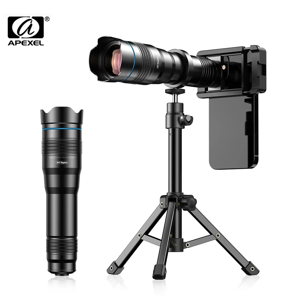 APEXEL New 36X Powerful Telephoto Lens 4K HD Monocular Telescope With Tripod Universal Phone Clip Zoom Lenses For Smartphones