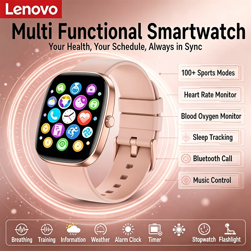 Lenovo 2026 New 1.83 Sport Smartwatch Waterproof Fitness Tracker Wireless Call Health Monitor Clock for Men Women iOS Android