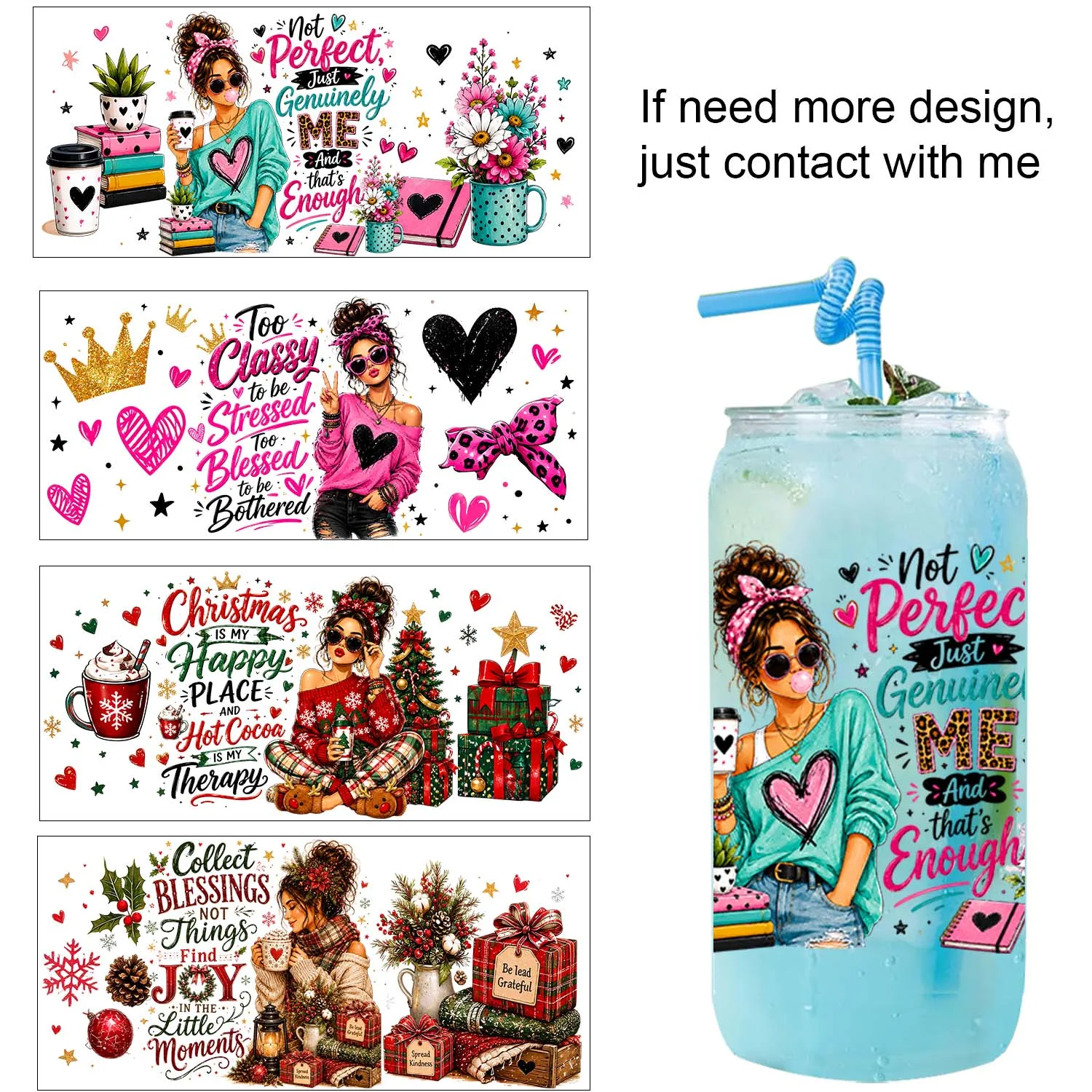 Cool Boss girls Vibe Rub On 16oz Uvdtf Sticker waterproof DIY Decals 3D transfers uvdtf tumbler stickers 16oz uv dtf cup wraps