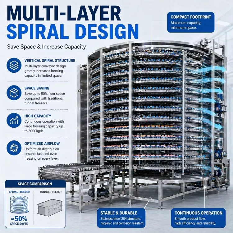 Large Capacity Automated Spiral Freezer  for Slaughterhouse and Food Processing Plants