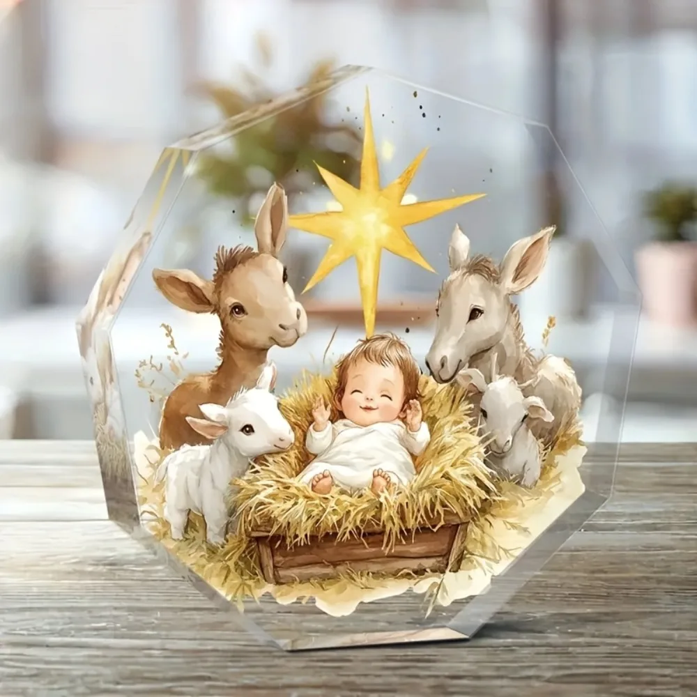CIFBUY Acrylic Nativity Plaque 2D Flat Elegant Religious Decor Versatile Home Desktop Display Art Ornament