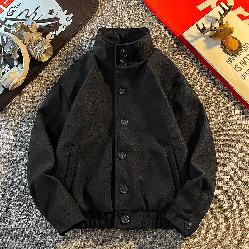 

Loose Men's Woolen Jaet Stand Collar Workwear Outerwear Spring Autumn Faionable Casual Versatile Korean Sle Coat
