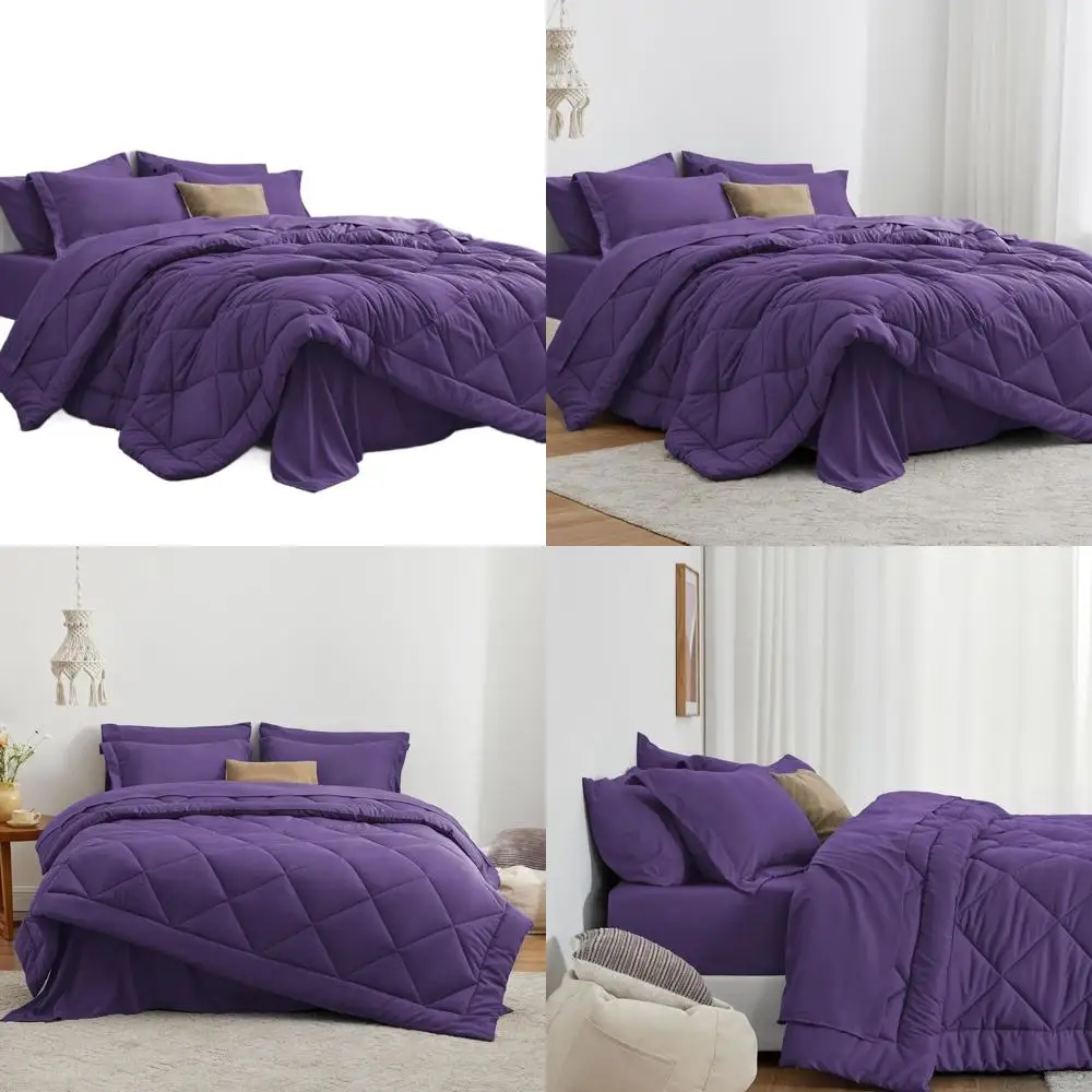 

Фиолетовый комплект одеял California King из 7 предметов: всесезонное постельное белье с 1 одеялом, 1 плоская простыня, 1 простыня, 2 наволочки,