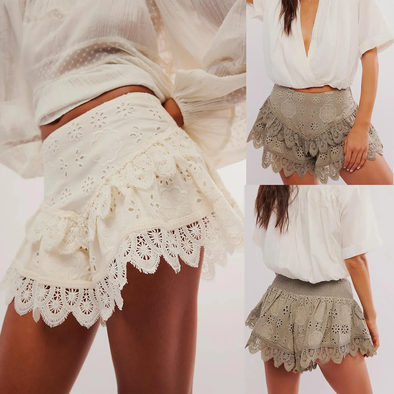 

European cake multi-layer lace shorts skirt hot pants sexy babes high waist culottes