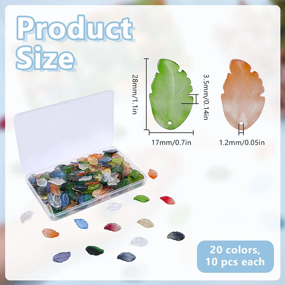 200pcs Leaf Lampwork Beads 20Colors Bulk Transparent Green Glass Spacer Beads Leaves Pendant Charms Bead for Bracelets Necklaces