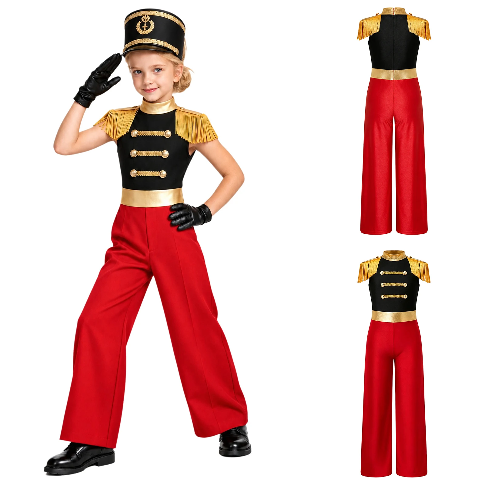 Children Girls Toy Soldier Cosplay Costume Nutcrackers Drum Band Honor Guard Circus Performance Jumpsuit for Halloween Carnival