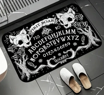 Spirit Board Print Doormat Gothic Black Floor Mat Gothic Ouija Board Pattern Non Slip Bathroom Rug Occult Spirit Board Print Rug