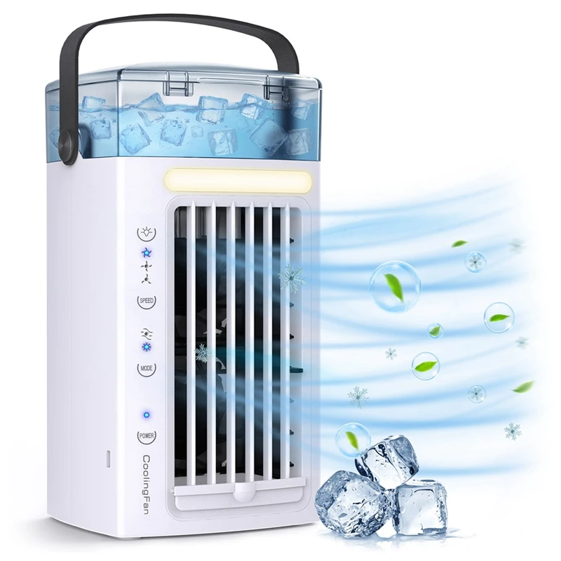 

1 Piece 3 In 1 Desk Air Cooler And Humidifier Portable White With 3 Fan Speeds And 7 Colors LED Light For Bedroom