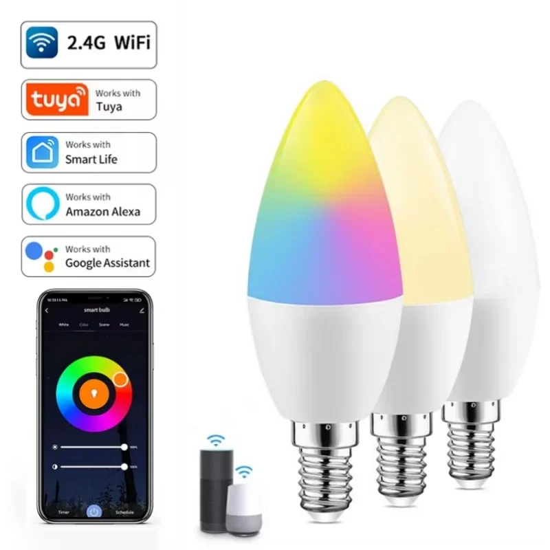 

Tuya Smart WiFi светодиодная лампа E14 Candel Light 5W 7W 9W 220V с регулируемой яркостью RGB лампа Smart APP Голосовое управление Alexa Google Assistant Home