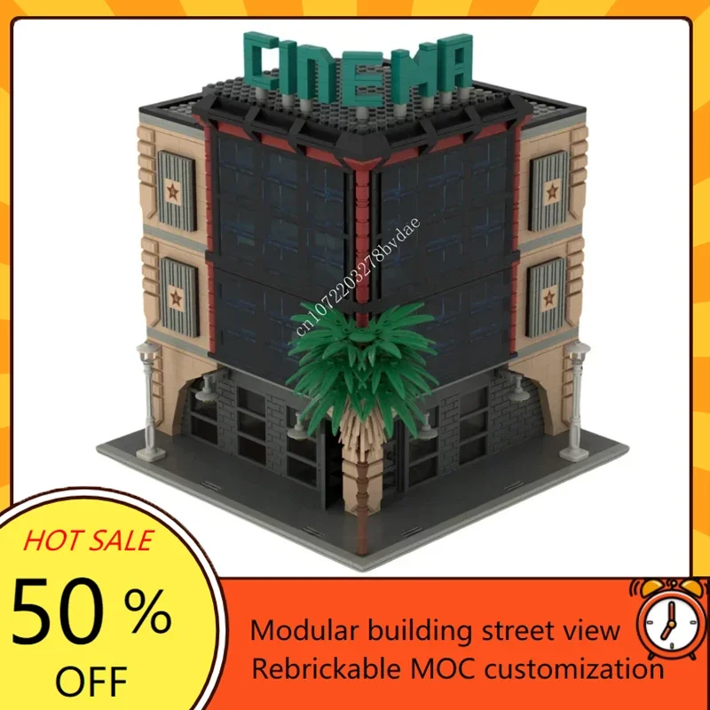 2569 pçs personalizado moc modular moderno cinema teatro vista de rua blocos de construção tijolos crianças brinquedos aniversário presentes natal