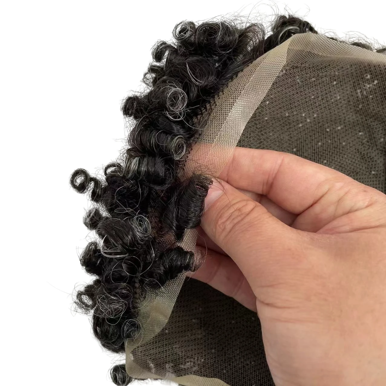 Brazilian Virgin Human Hair Replacement #1b20 Grey 15mm Curl 7x9 Toupee Full Lace Units for Black Men