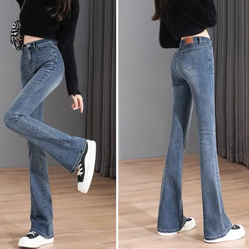 

New Women Bootcut Jeans Slim Fit Denim Pants Bell Bottom Straight High Waist Bootleg Jeans Stretch Female Flare Trouser XK123