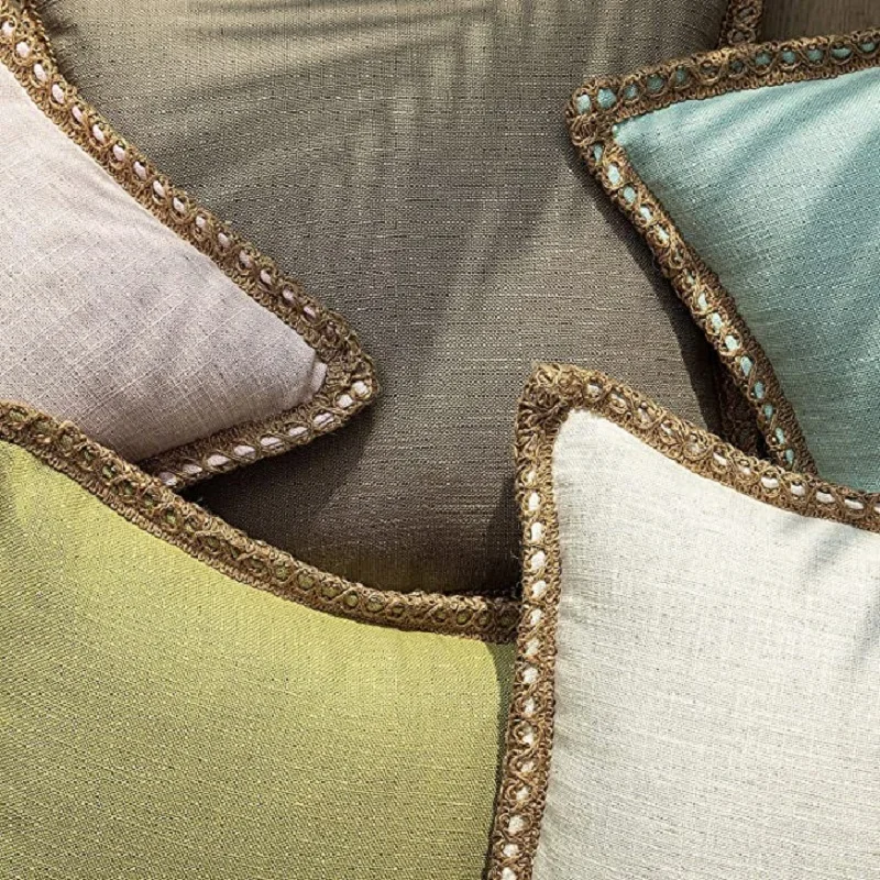 1/2pcs Cotton Linen Pillow Covers with Burlap Linen Trimmed Tailored Edges Throw Cushion Cover Lumbar Pillowcase for Farmhouse