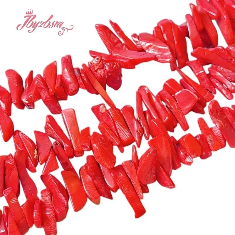 3x10-5x18mm Natural Red Freeform Shape Coral Stone Beads For DIY Loose Beads Necklace Bracelets Jewelry Making Strand 15 Inches