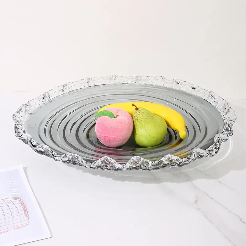 Modern Glass Fruit Plate Luxury Snack Bowl for Living Room Coffee Table Office Home Decor Large Capacity Serving Dish Elegant