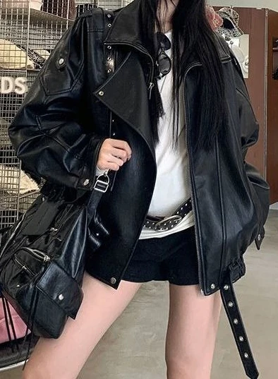 

2025 Versatile Motorcycle Leather Jacket Women's Autumn New Loose Retro Leather Jacket