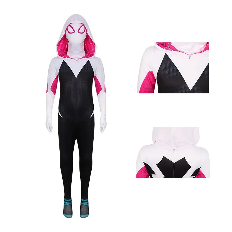 RT01 Gwen Stacy Costumi Cosplay Body per bambini adulti Halloween Zentai 3D Spider Gwen con tuta maschera * JK2