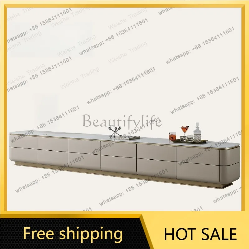 zj.TV cabinet, high-end large flat-floor living room light luxury marble storage floor cabinet