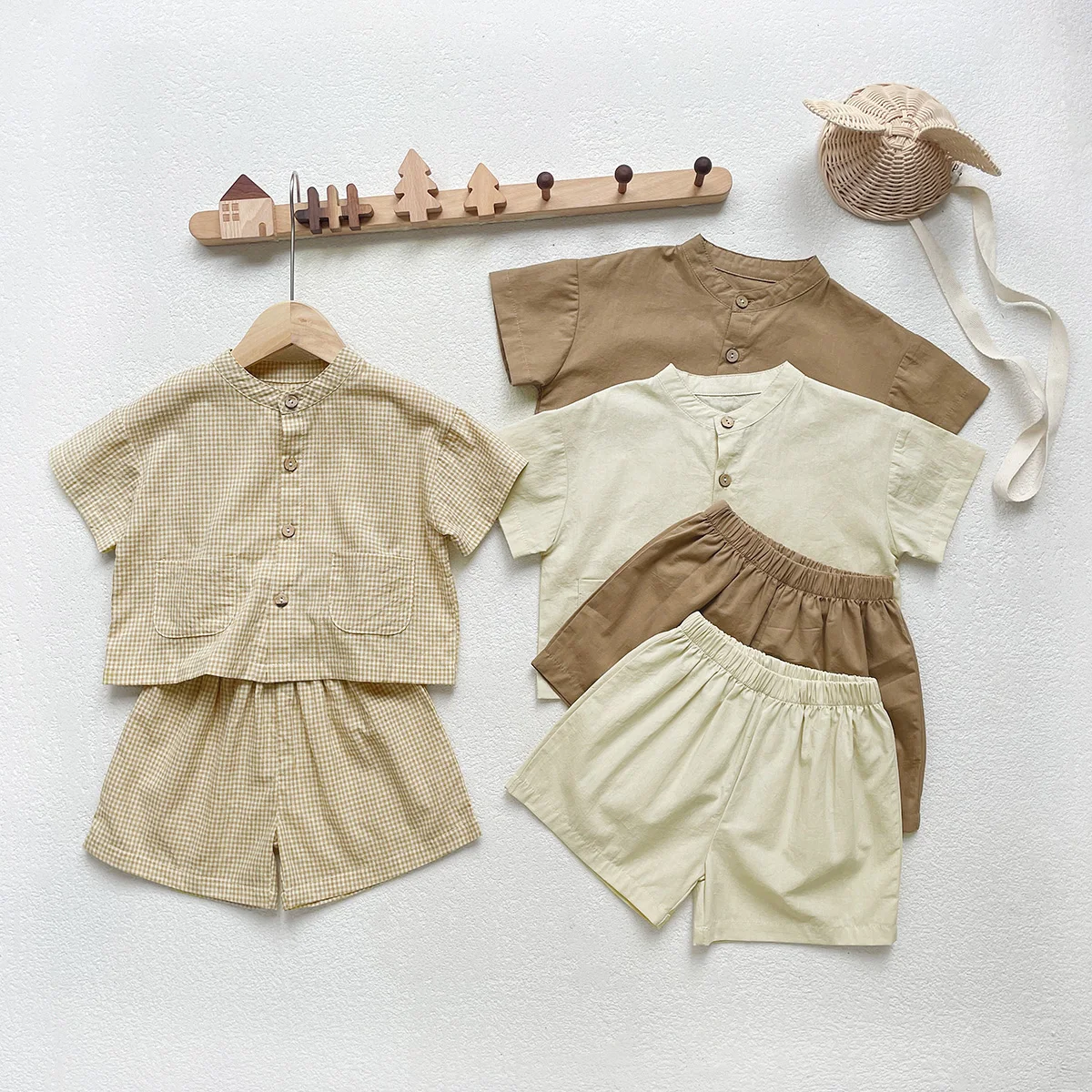 Spring Summer Kids Suit Clothes 3 Solid Colors Short-sleeve Shirt ➕ Short Pant 2pcs Kids Set 1-5 Y