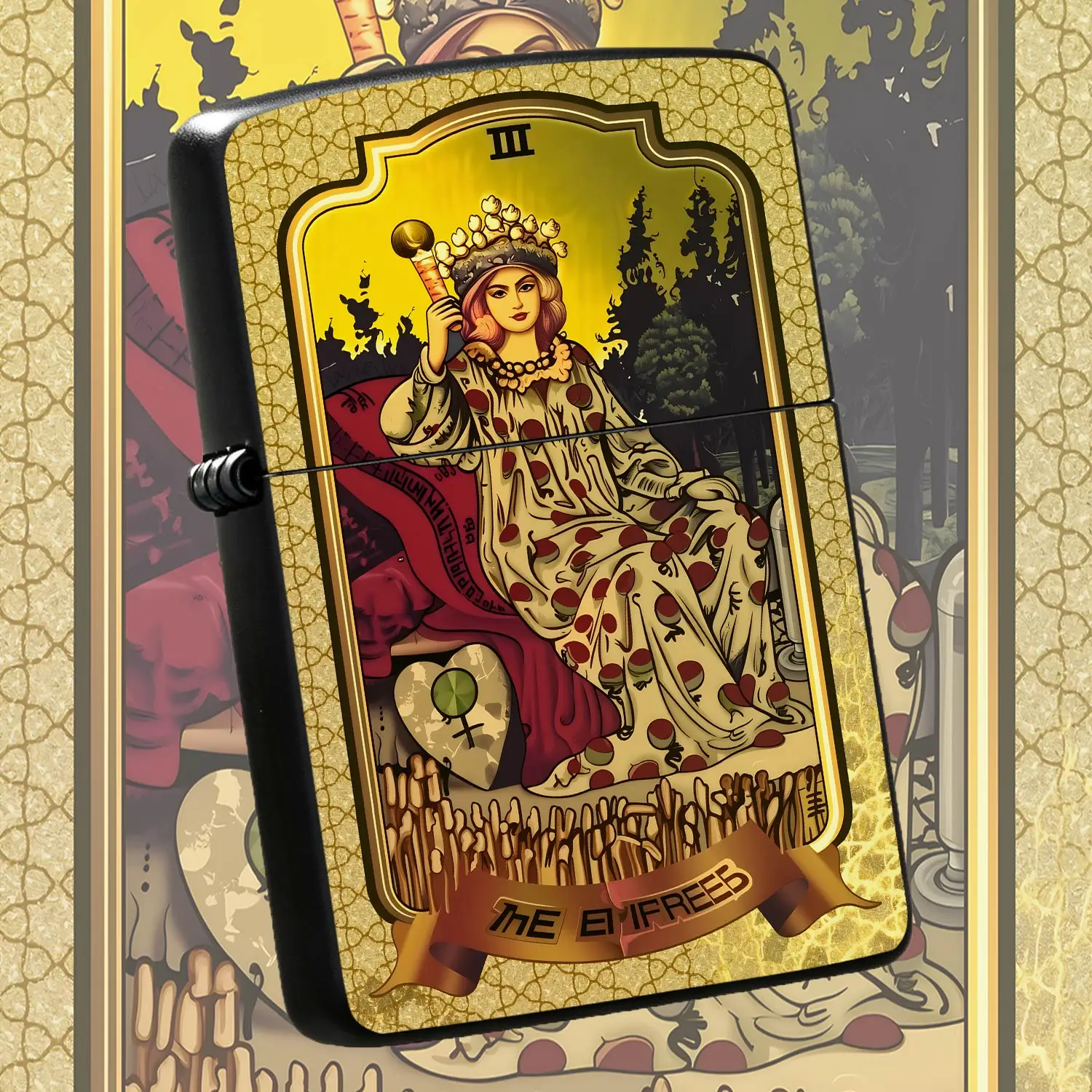 Retro Tarot The Empress Themed Lighter Artistic Vintage Style Portable Igniter Creative Unique Pattern Decor Accessory Multi-Scenario Use Ideal Gift For Tarot Lovers Collectors Daily Outdoor Carrying A Humorous And Interesting Lighter