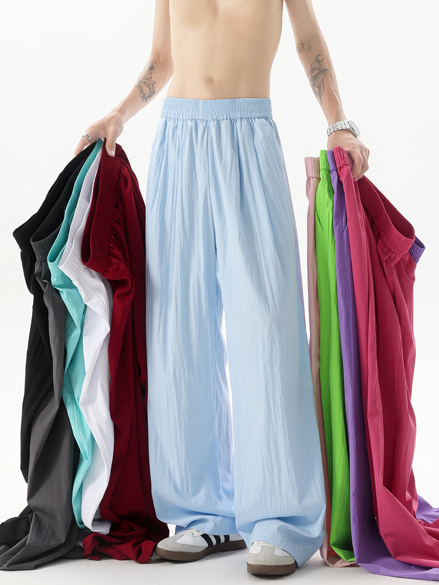 Dopamine Ice Silk Quick Dry Summer New Men's Loose Wide Leg Casual Pants Comfortable Lazy Feelings Hiking Camping Daily Use