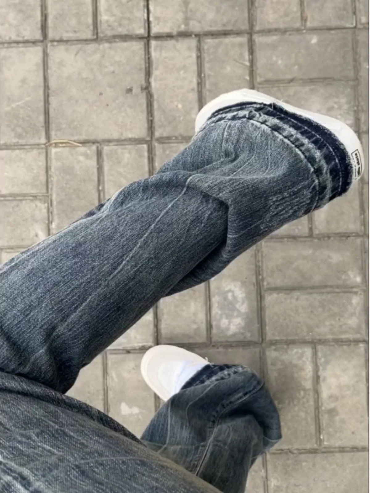 

High Waist Slim Fit Men's Denim Jeans Bla ey Tie Dye Design Casual Straight Leg Jeans Youth Trendy Wear Resistant