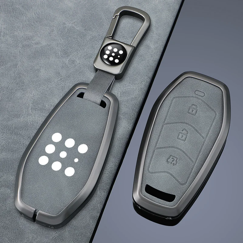 Car Zinc Alloy Leather Car Key Case Cover Holder For Dongfeng fengguang Seres Evolute i-Space i-Pro Landian E5 Accessories