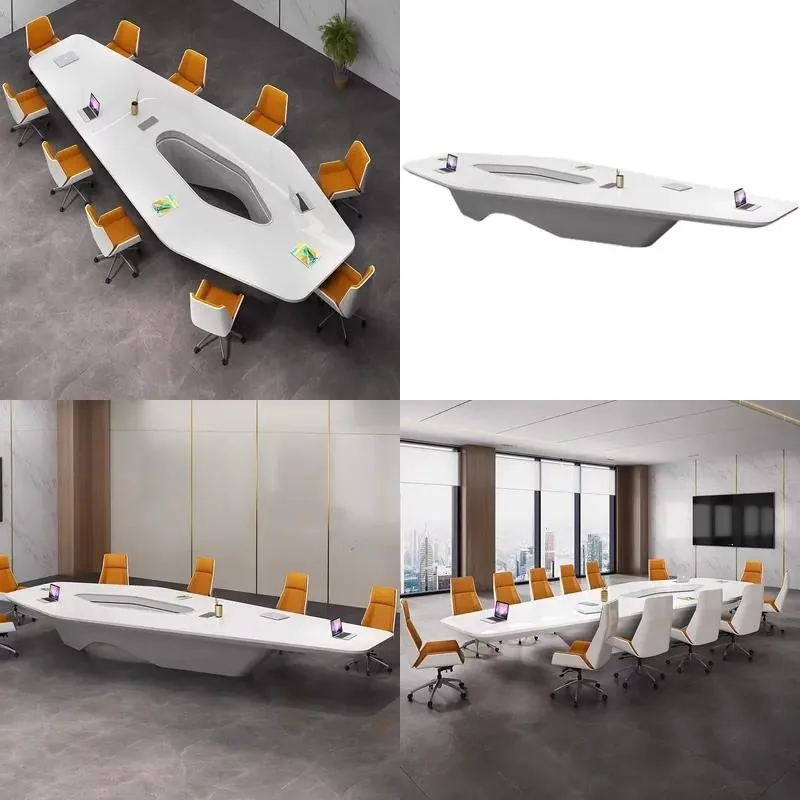 Modern Large Painted Executive Conference Table Special Shape Multi Person Meeting Wood Office Furniture