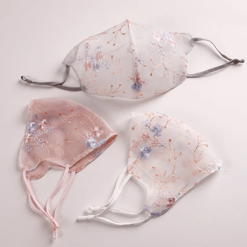 

Summer Women's Sun Protection Mask with Embroidered Lace Elegant Mesh Face Mask - Delicate Floral Embroidery Party Mask