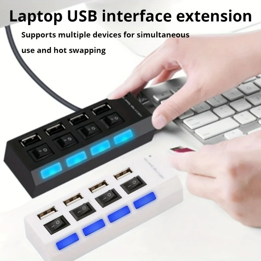 4/7 Port USB 2.0 Hub with Switch and LED High Speed Multi Splitter Expander Adapter For PC Laptop Desktop Computer Accessories