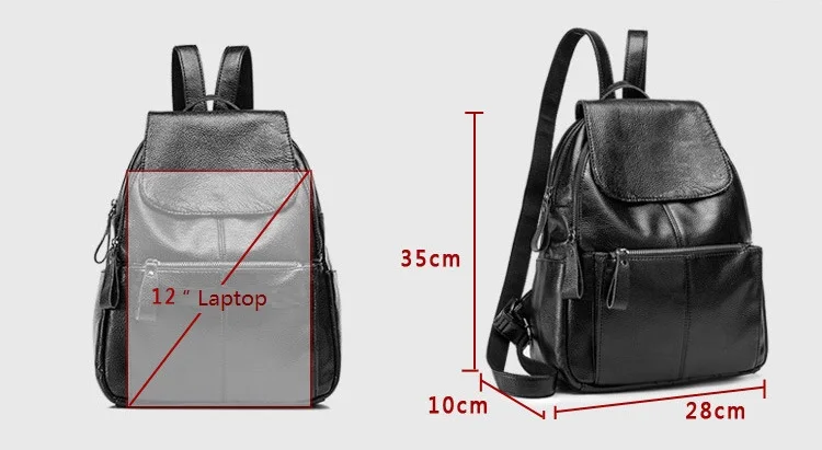 NIGEDU 100% Genuine leather Women Backpack with zippers big capacity black college backpack schoolbag female Travel bag Daypack