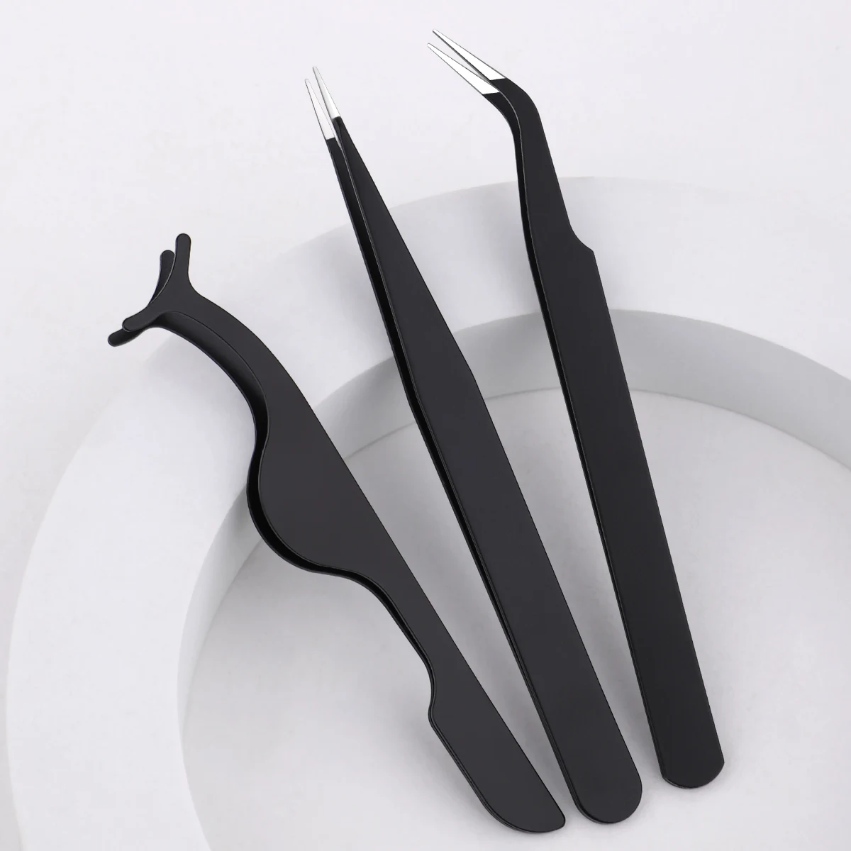 3 個の多機能ステンレス鋼まつげピンセット、高精度、頑丈で耐久性のあるまつげツール