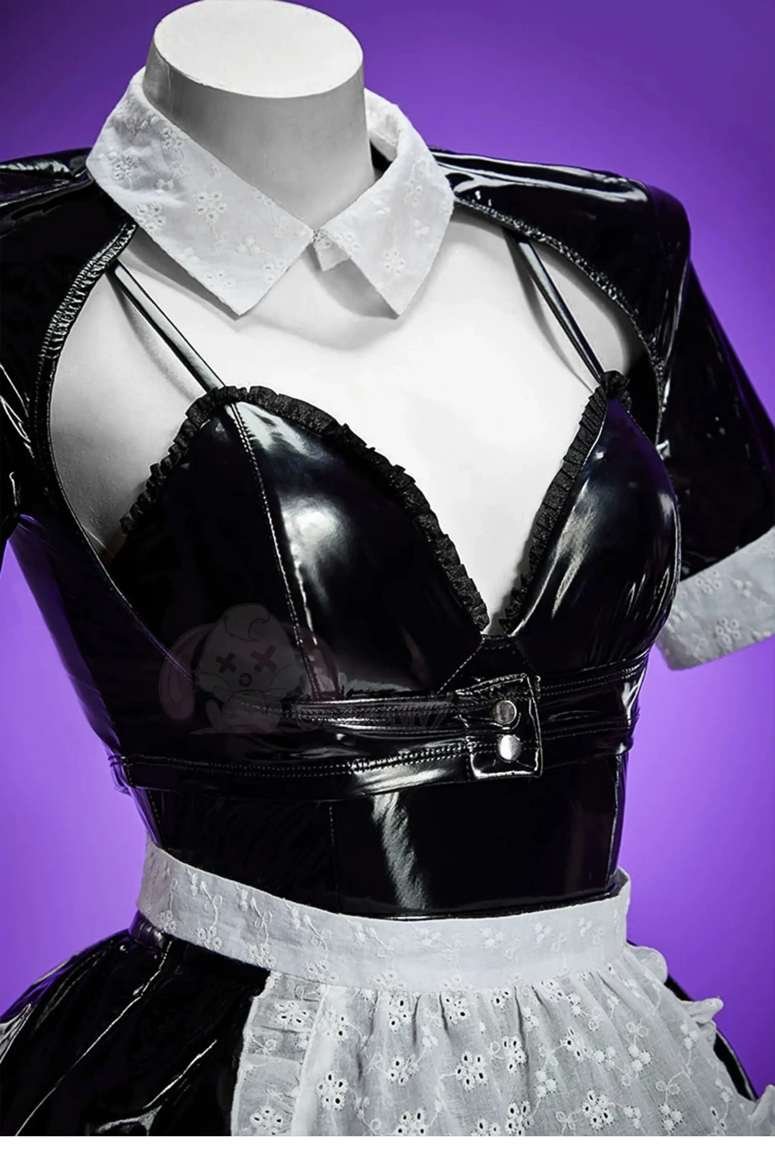Maid Cosplay Costume Gothic PU Leather Maid Dress Halloween Outfit