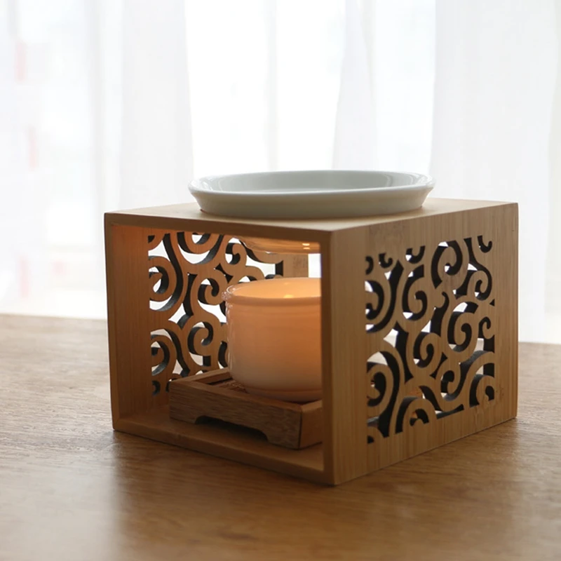 Lámpara de fragancia hueca de bambú de madera, horno de aceite, quemador de Aroma, portavelas, decoración elegante y atractiva para el hogar y la Oficina