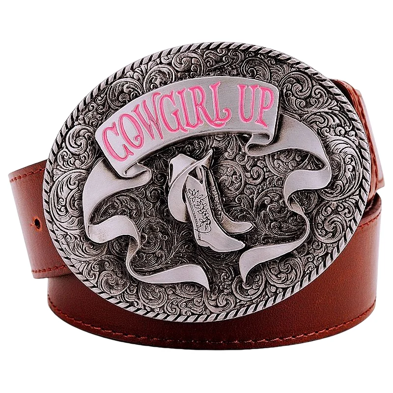 Urban Cowgirl Belt Cow Girl Western Cowboy Boots For Women Style Big Metal Buckle PU Leather Waistband