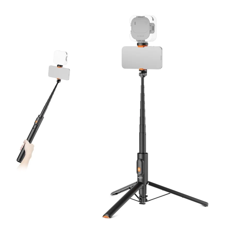 PA992 57.9" Selfie Stick Tripod, Metal Phone Stand with Holder and Remote for iPhone/Samsung/Android Video Recording, Black