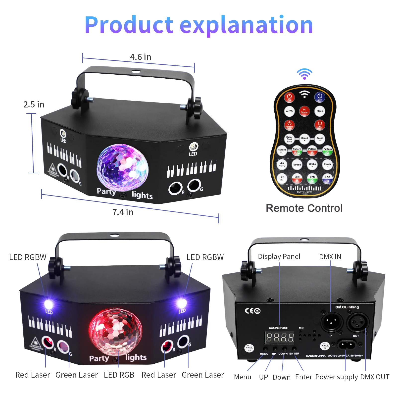 HCWE LED Oświetlenie Sceniczne Disco DMX512 Aktywowane Dźwiękiem Wewnętrzna Podłoga Taneczna na Imprezy Urodziny Święta Boże Narodzenie