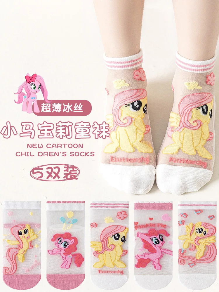 

5Pairs My Little Pony Anime Girls Socks Summer Children's Cotton Socks Crystal Stockings Cotton Breathable New Girl Socks Gift