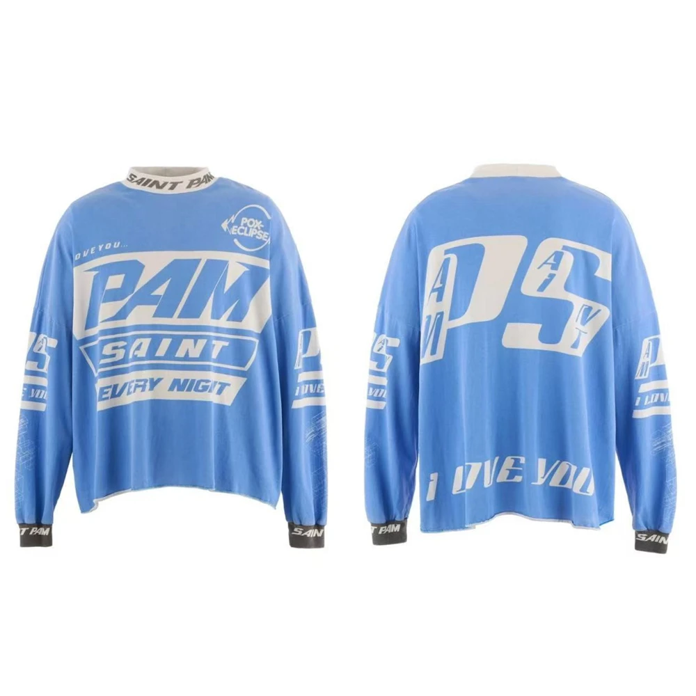 

25AW Vintage Blue Racing TEE Long Sleeves SAINT T Shirt Men Women Oversized Tee Tops T-Shirts
