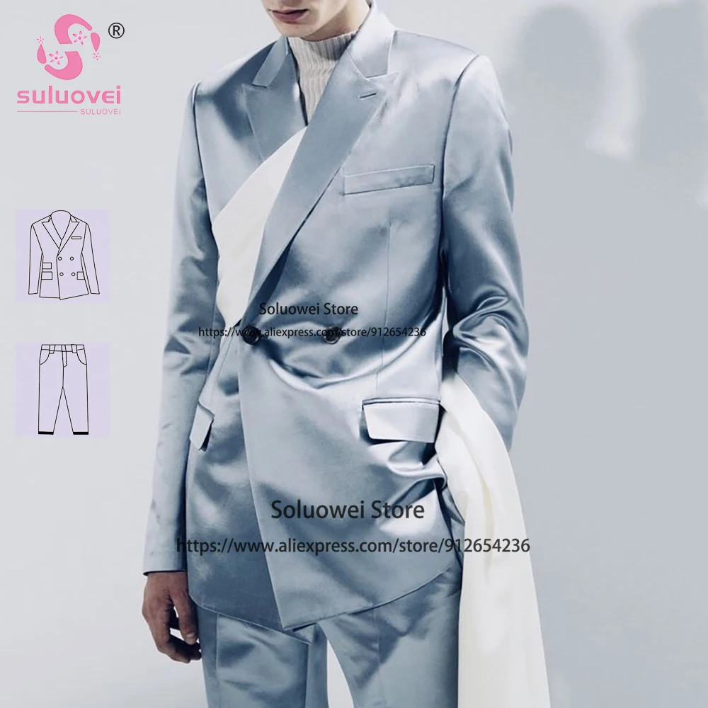 

Fashion Stage Show Suit For Men Slim Fit 2 Piece Jacket And Pants Set Formal Groom Wedding Peaked Lapel Tuxedo Vestidos De Novia