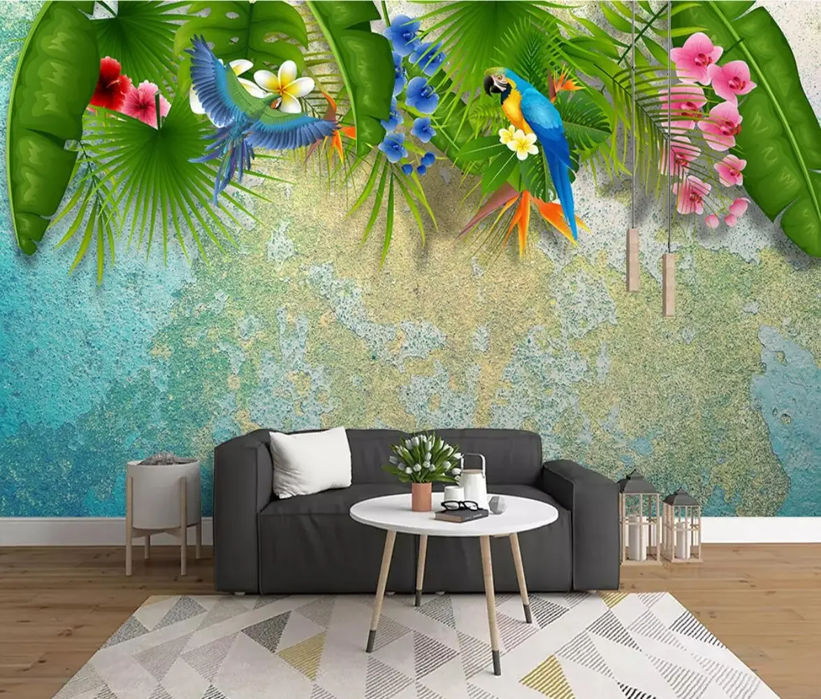 Custom wallpaper of any size hand-painted HD modern gingko flower bird leaf photo mural TV background wall decoration wallpaper